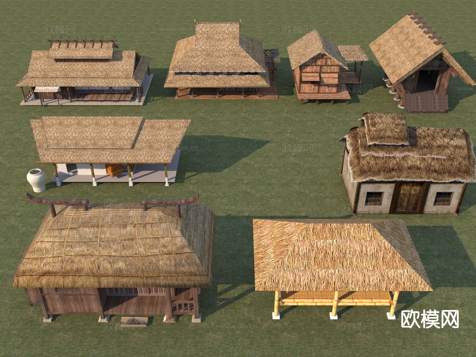 中式木屋 茅草屋 竹屋3d模型下载