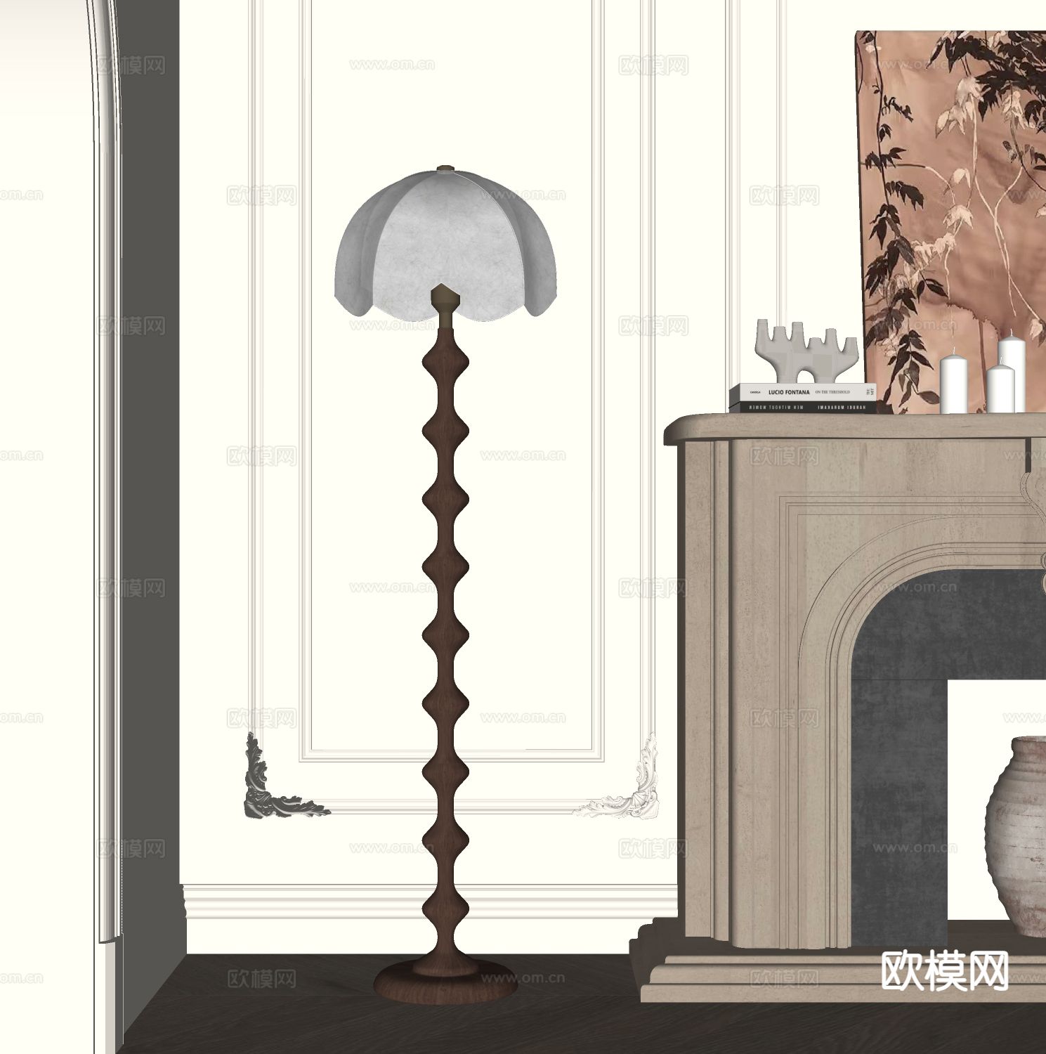 中古风落地灯su模型下载（渲染图1）