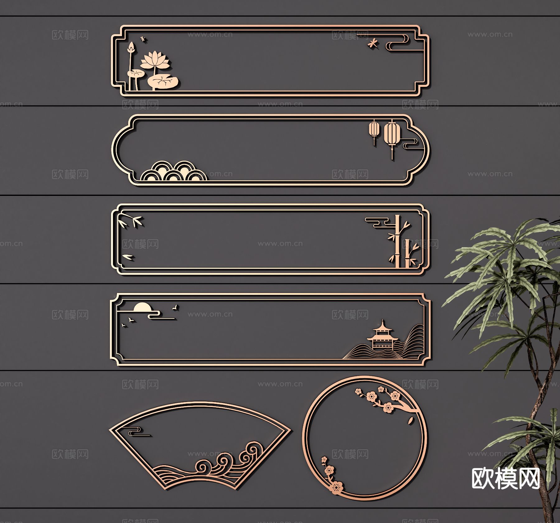 新中式线条雕花su模型下载（渲染图2）