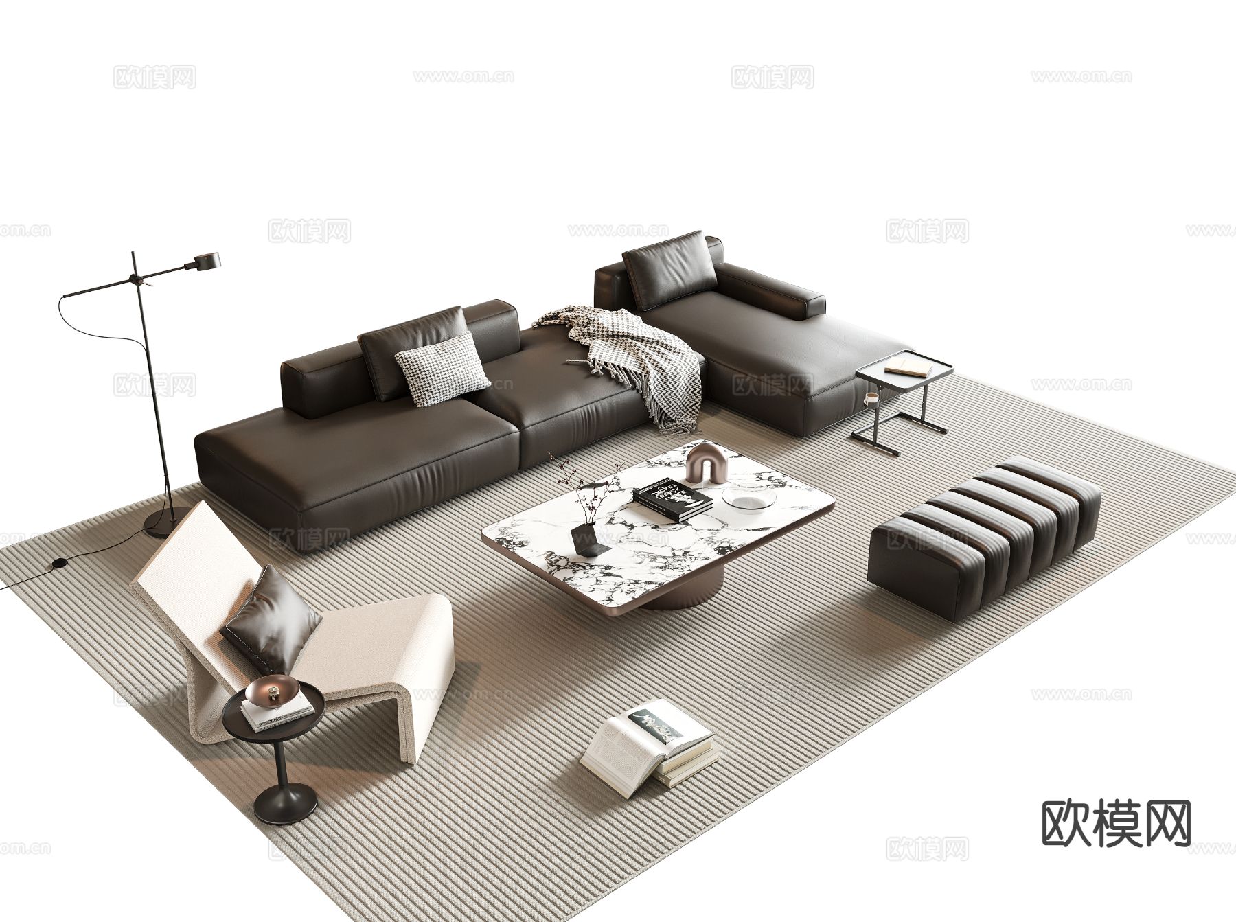 现代组合沙发su模型下载（渲染图2）