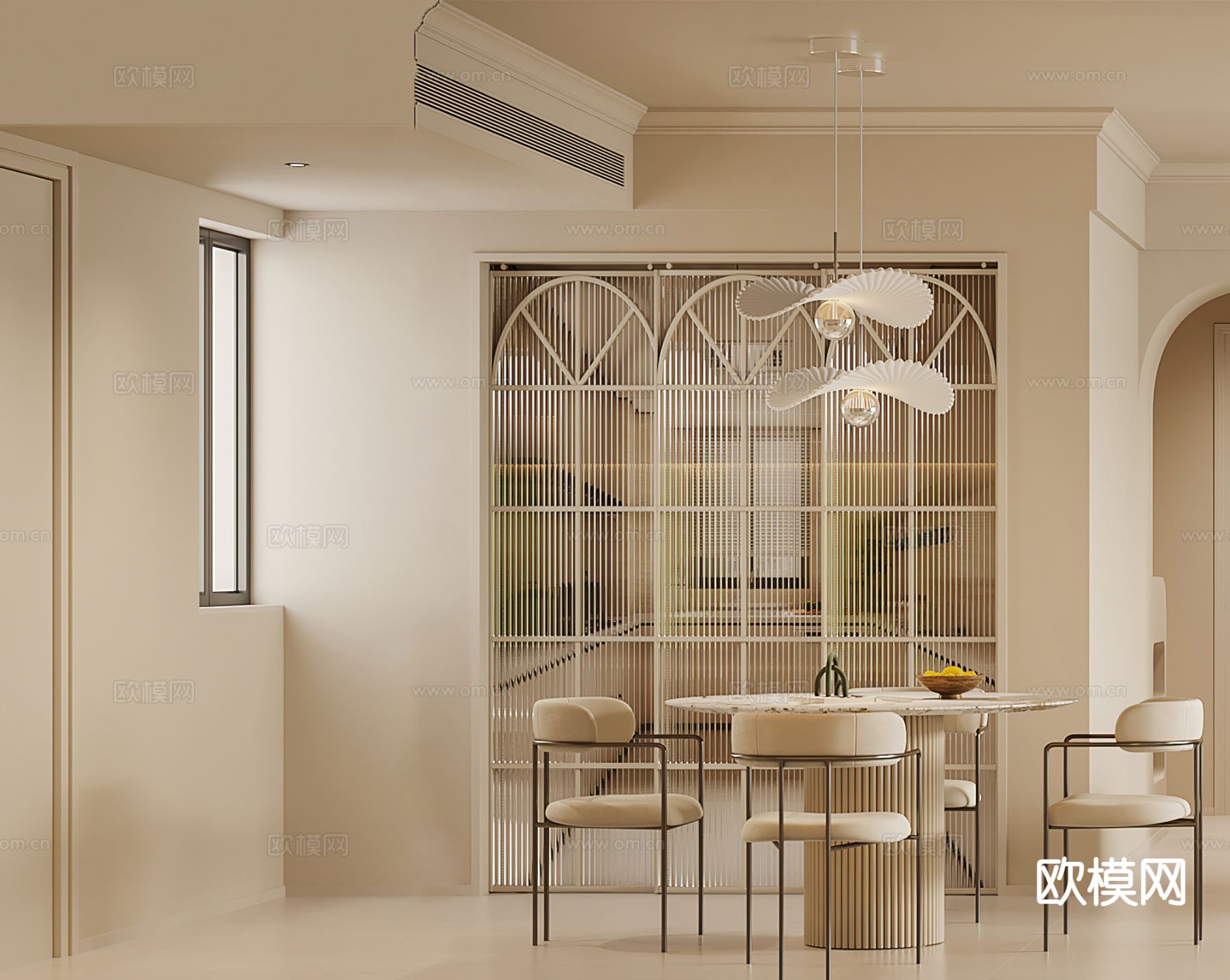 奶油风餐厅3d模型下载
