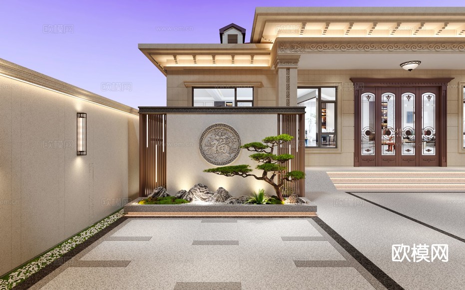 新中式庭院景观3d模型下载_ID15342407_3dmax免费模型-欧模网