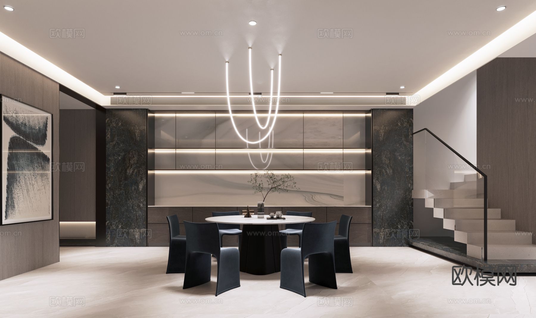 现代别墅客厅3d模型下载（渲染图3）