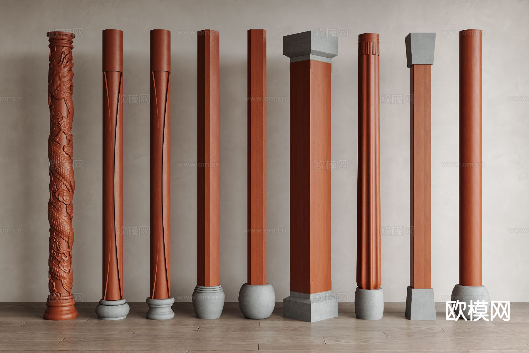 新中式柱子 盘龙柱su模型下载（渲染图2）