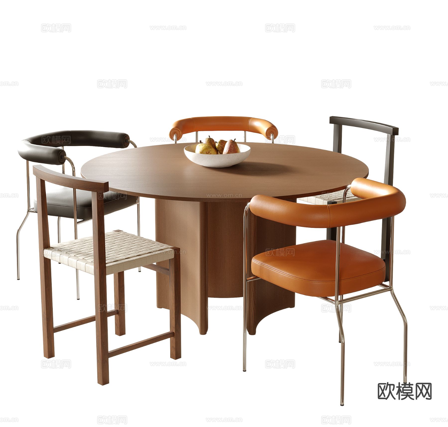 中古风餐桌椅 圆餐桌3d模型下载