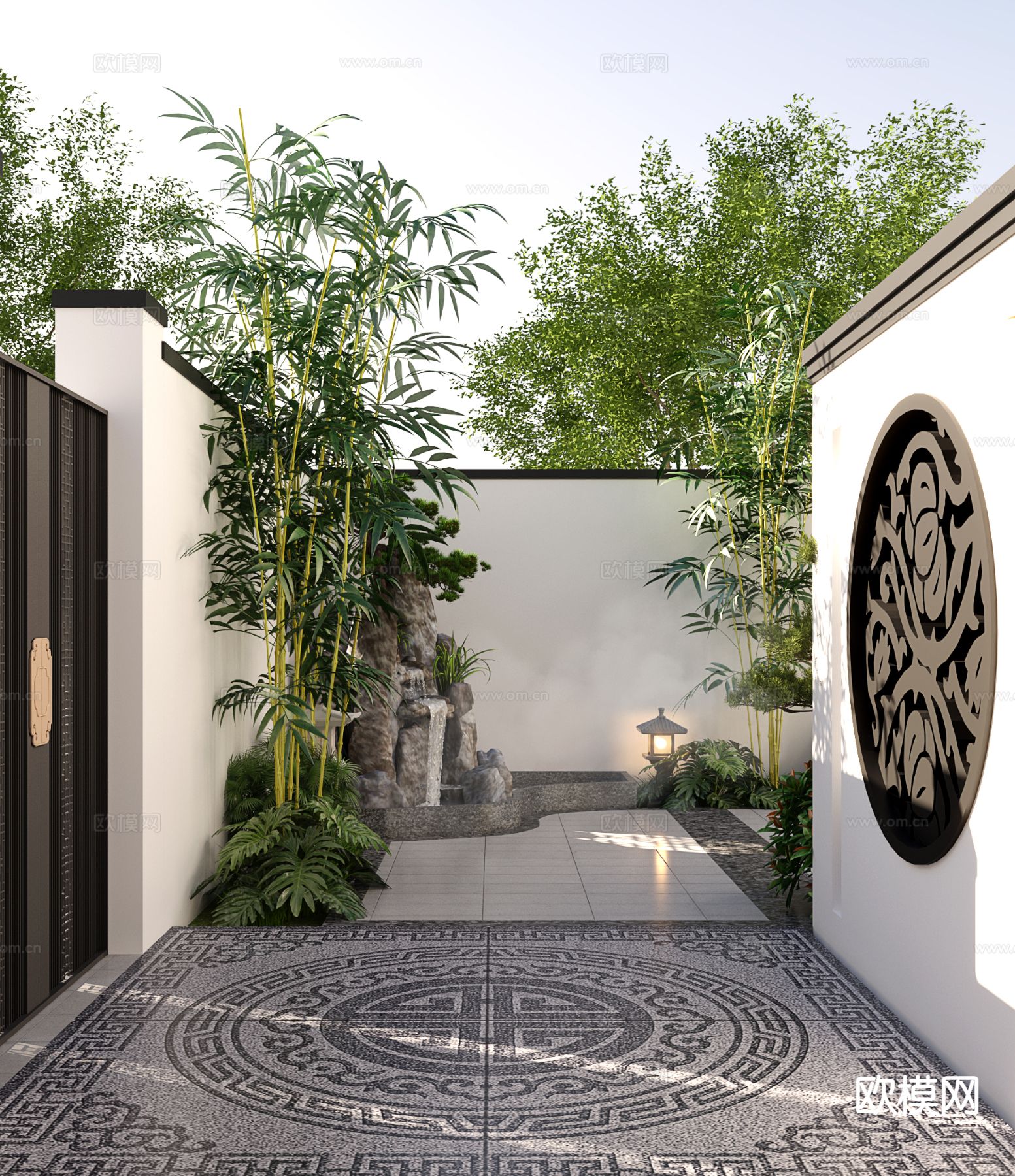 新中式花园 别墅庭院3d模型下载（渲染图3）