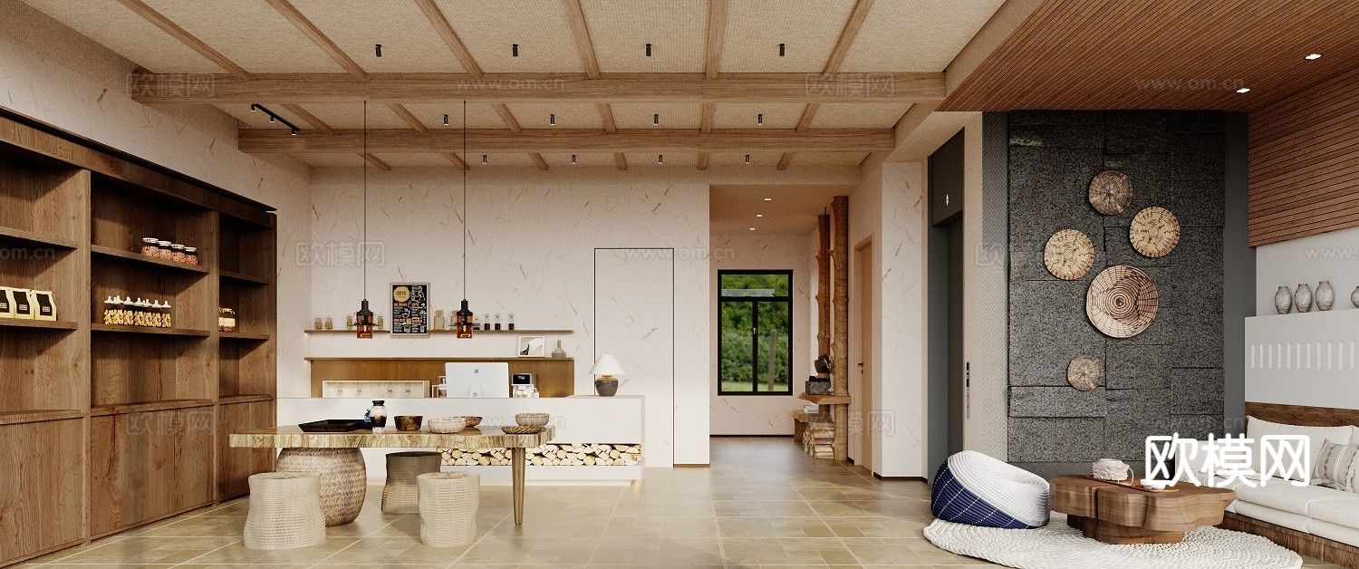 中古风酒店 双床房3d模型下载（渲染图2）