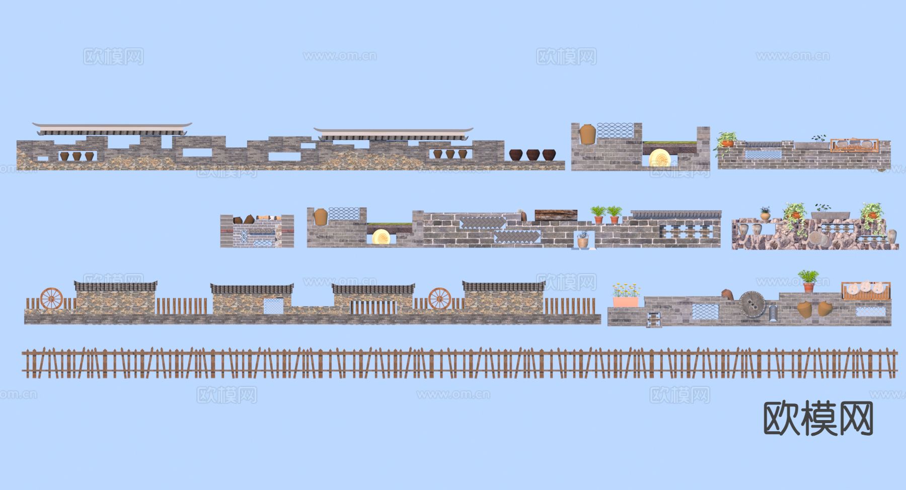 民俗景墙 毛石景墙 砖墙3d模型下载