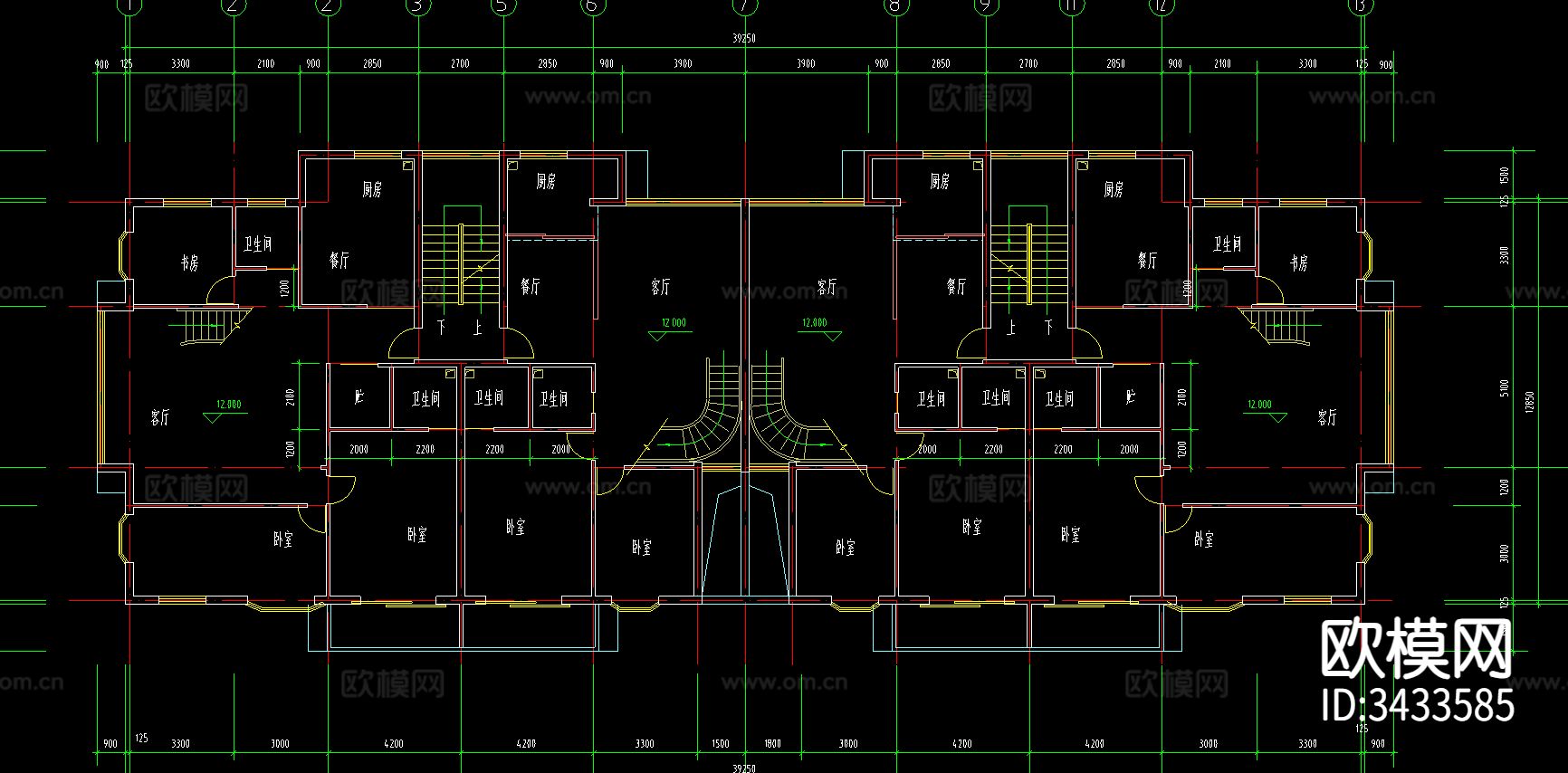 小区规划图结构图CAD平面图下载（渲染图2）