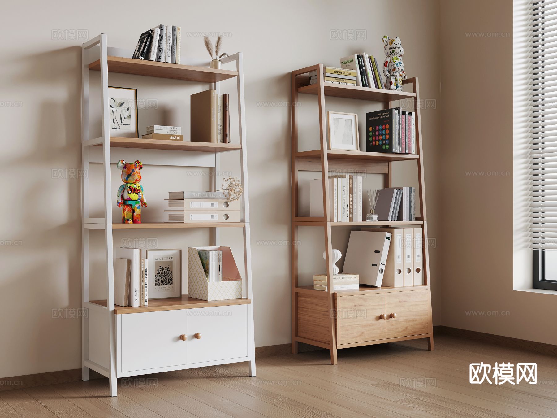 奶油风书架 书籍 相框3d模型下载