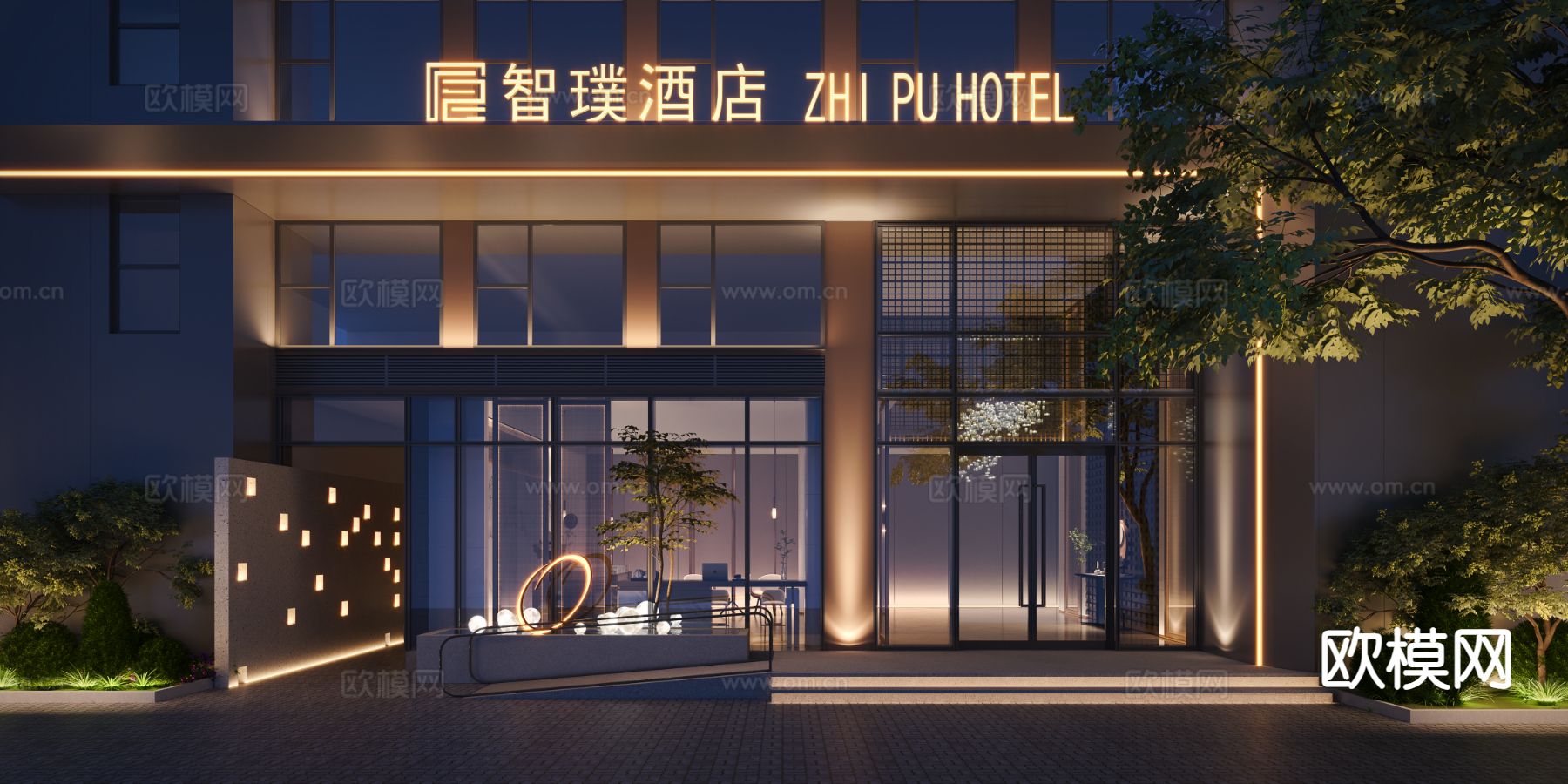 现代酒店 门头门面3d模型下载