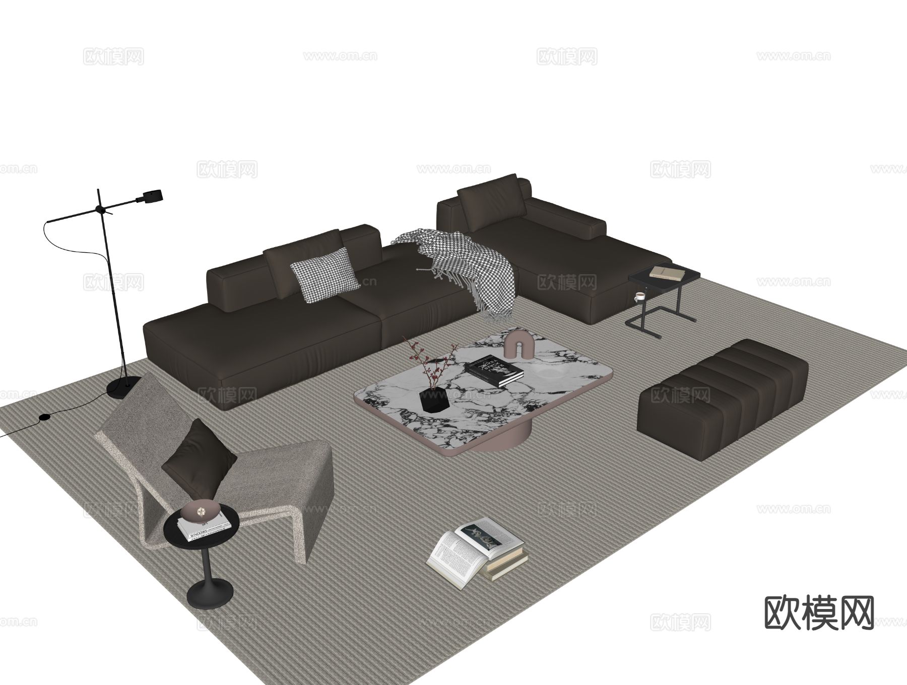 现代组合沙发su模型下载（渲染图1）
