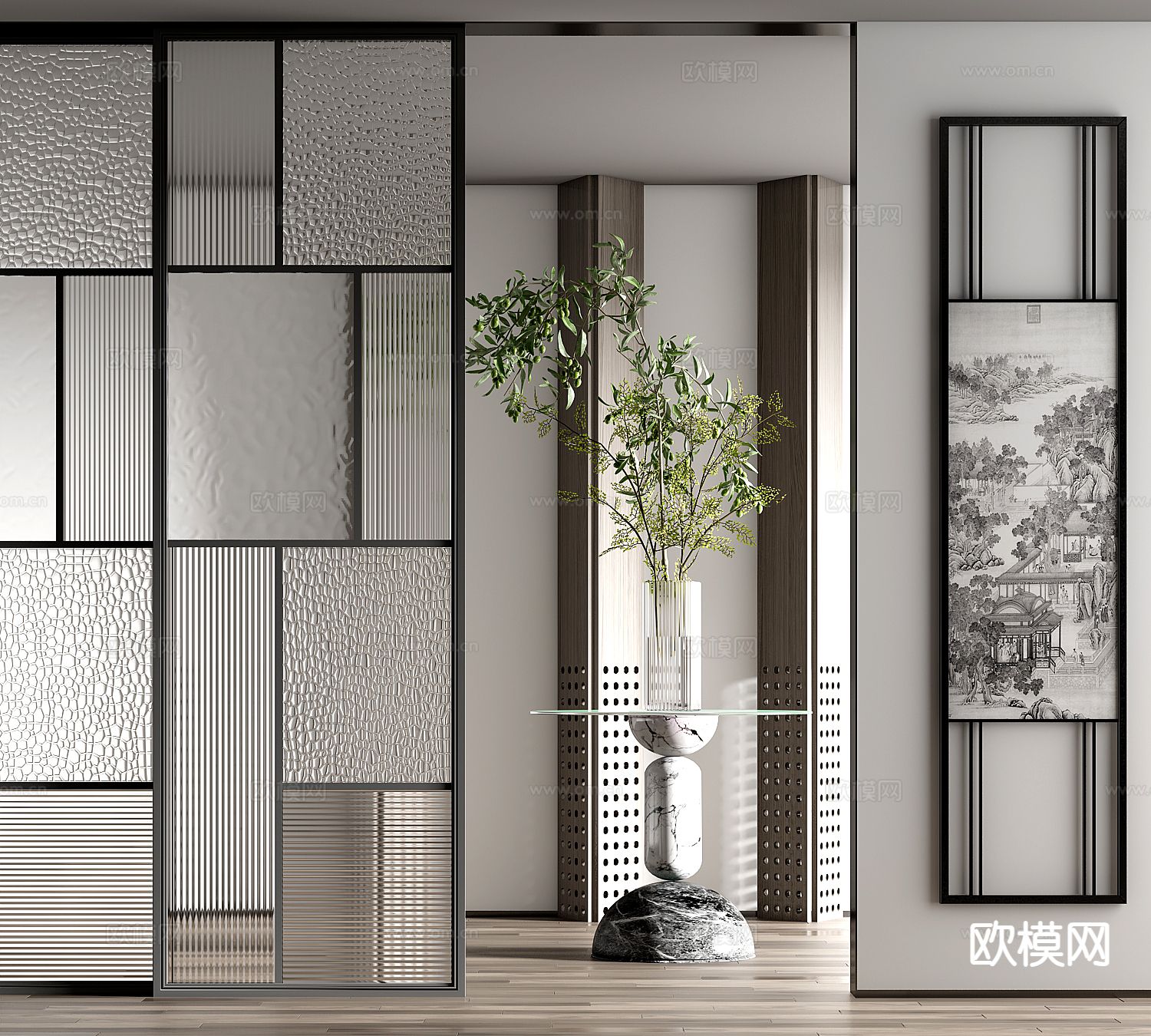 玻璃花瓶 花艺su模型下载（渲染图2）