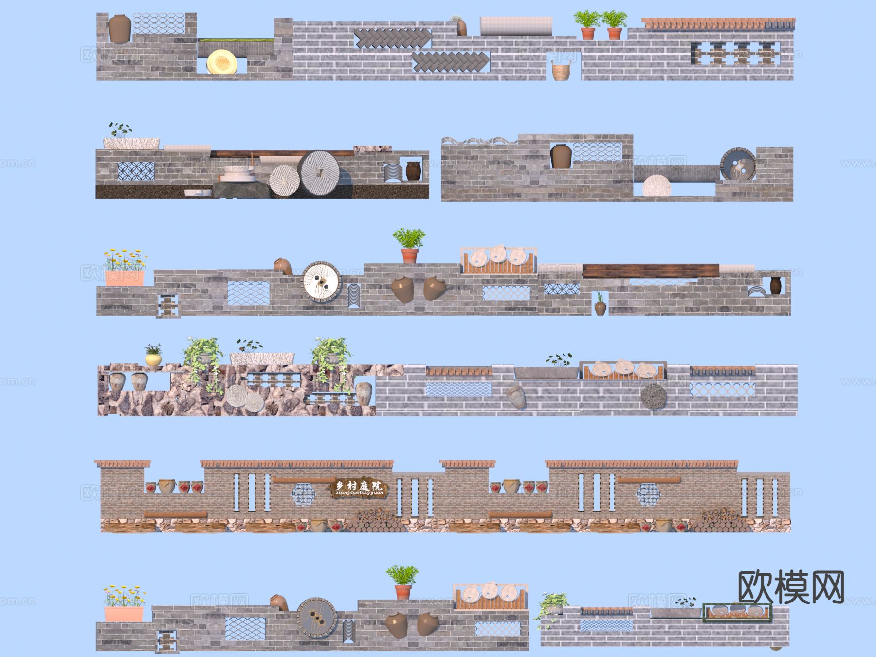 民俗景墙 乡村景墙3d模型下载