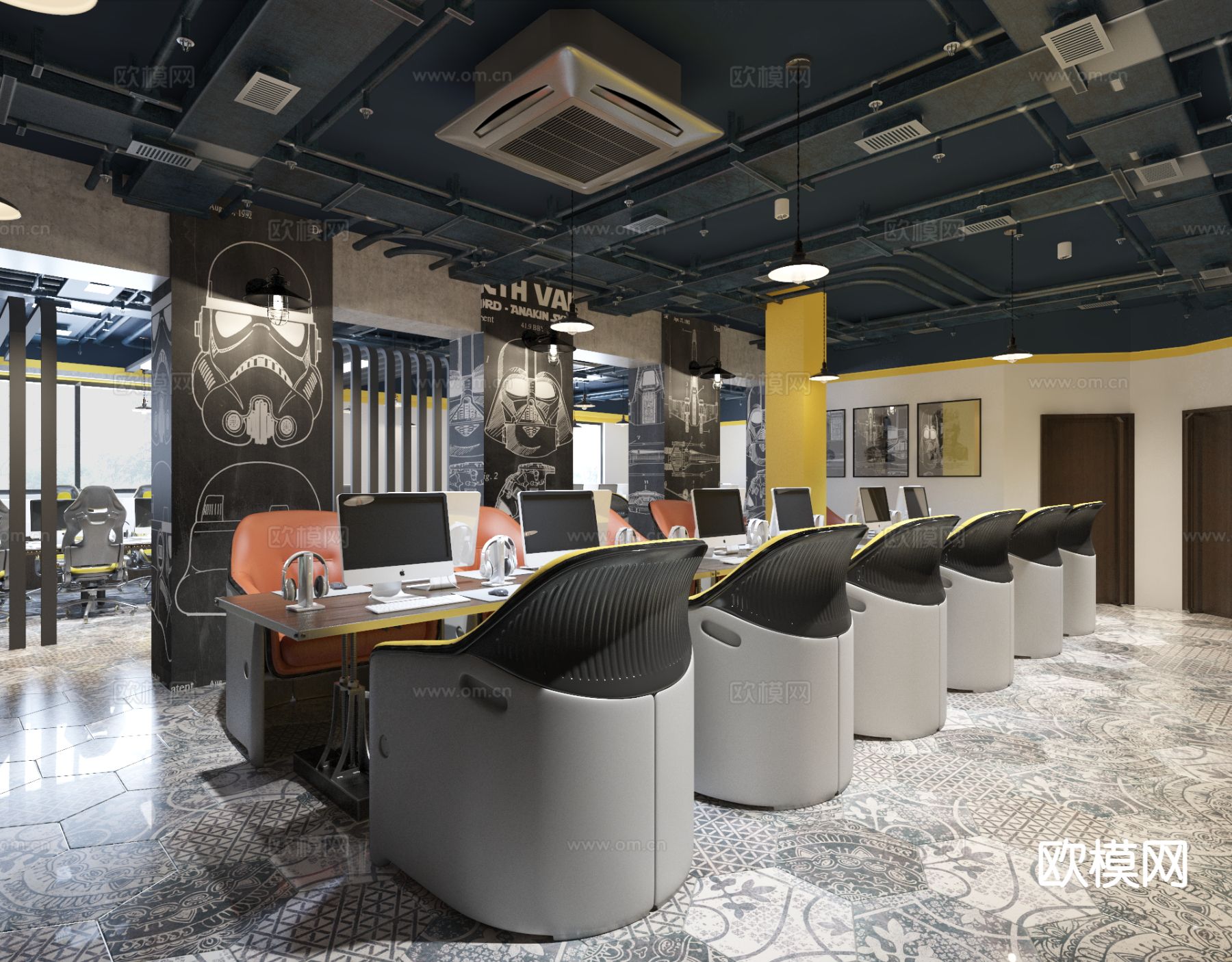 工业风网吧 网咖3d模型下载