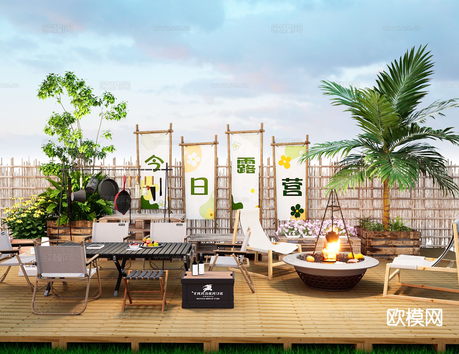 露营户外桌椅 围炉煮茶su模型下载（渲染图2）