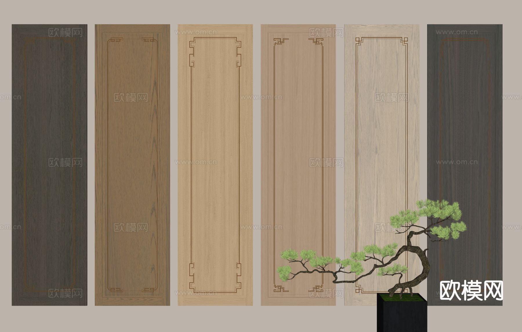 新中式护墙板su模型下载（渲染图1）