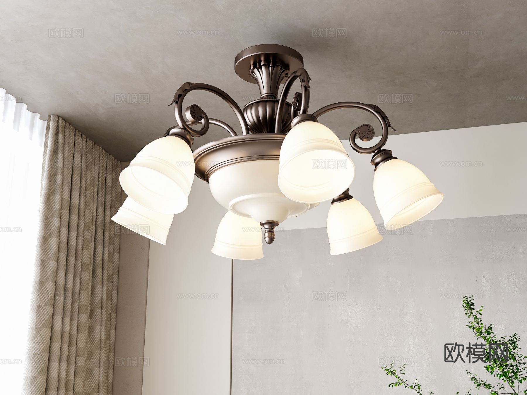 美式吊灯su模型下载（渲染图2）