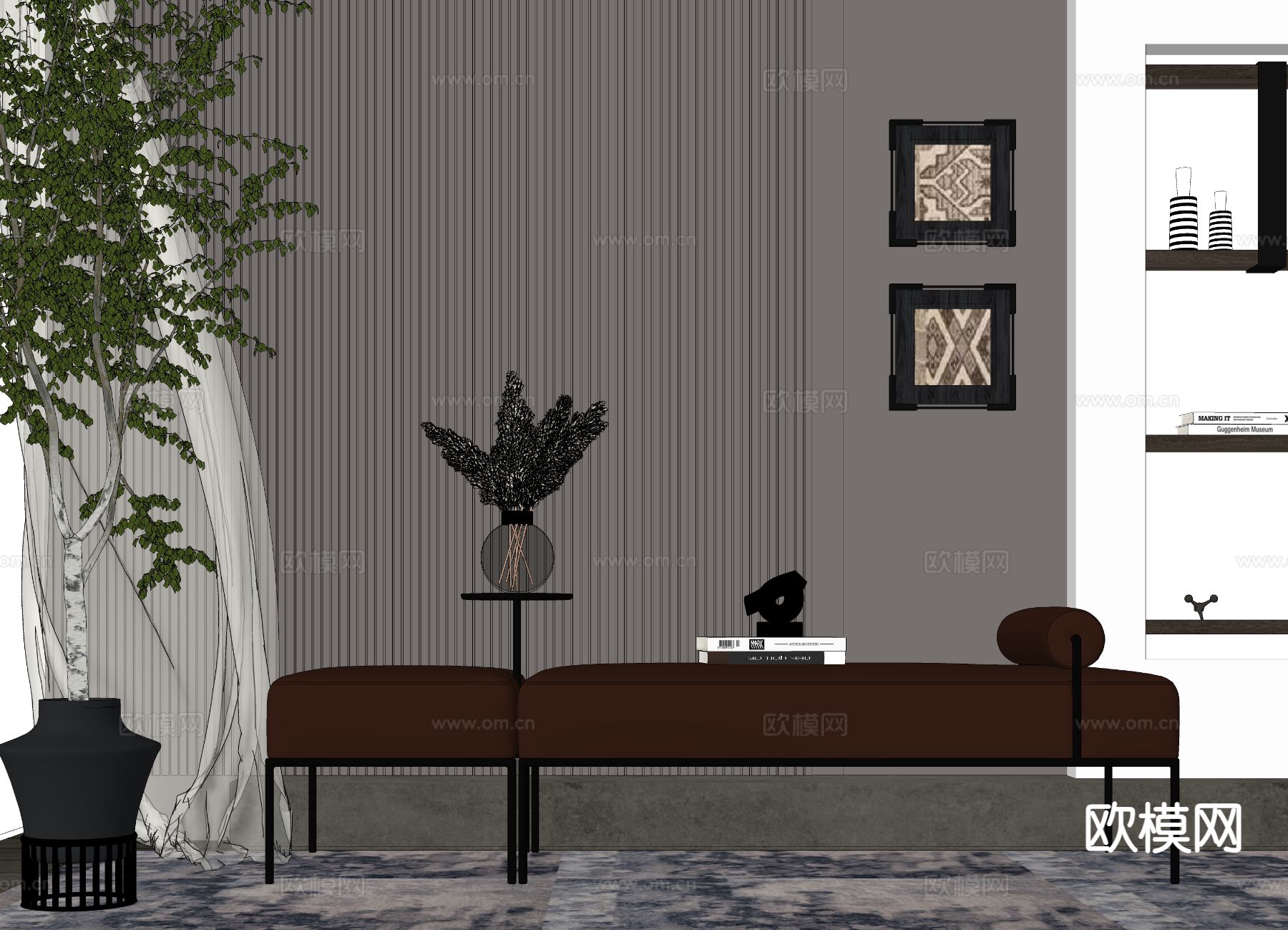 现代沙发凳 床尾凳su模型下载（渲染图1）