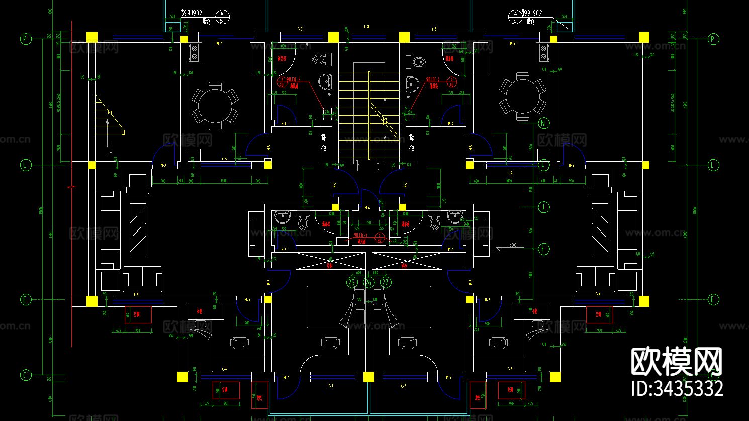 多层住宅CAD施工图下载（渲染图2）