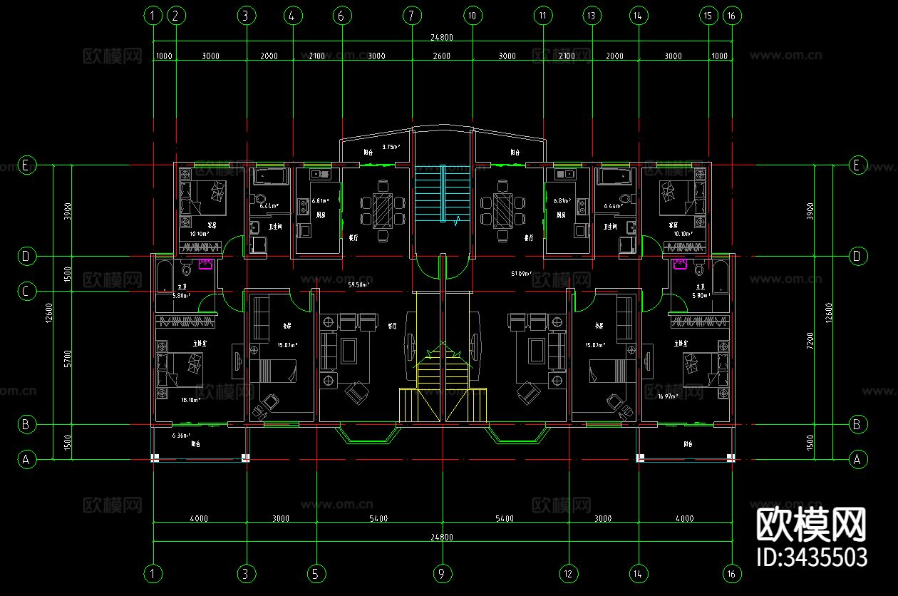 小区住宅CAD施工图下载（渲染图3）
