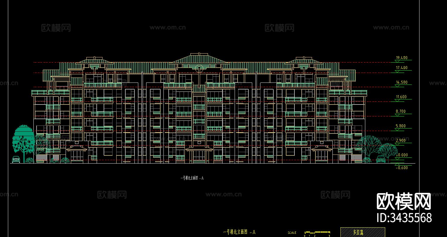 多层住宅CAD施工图下载（渲染图3）