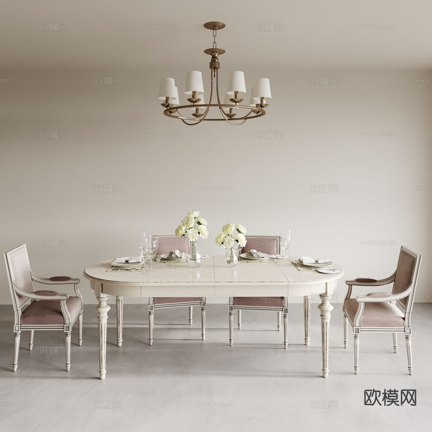 欧式餐桌椅 椭圆餐桌3d模型下载