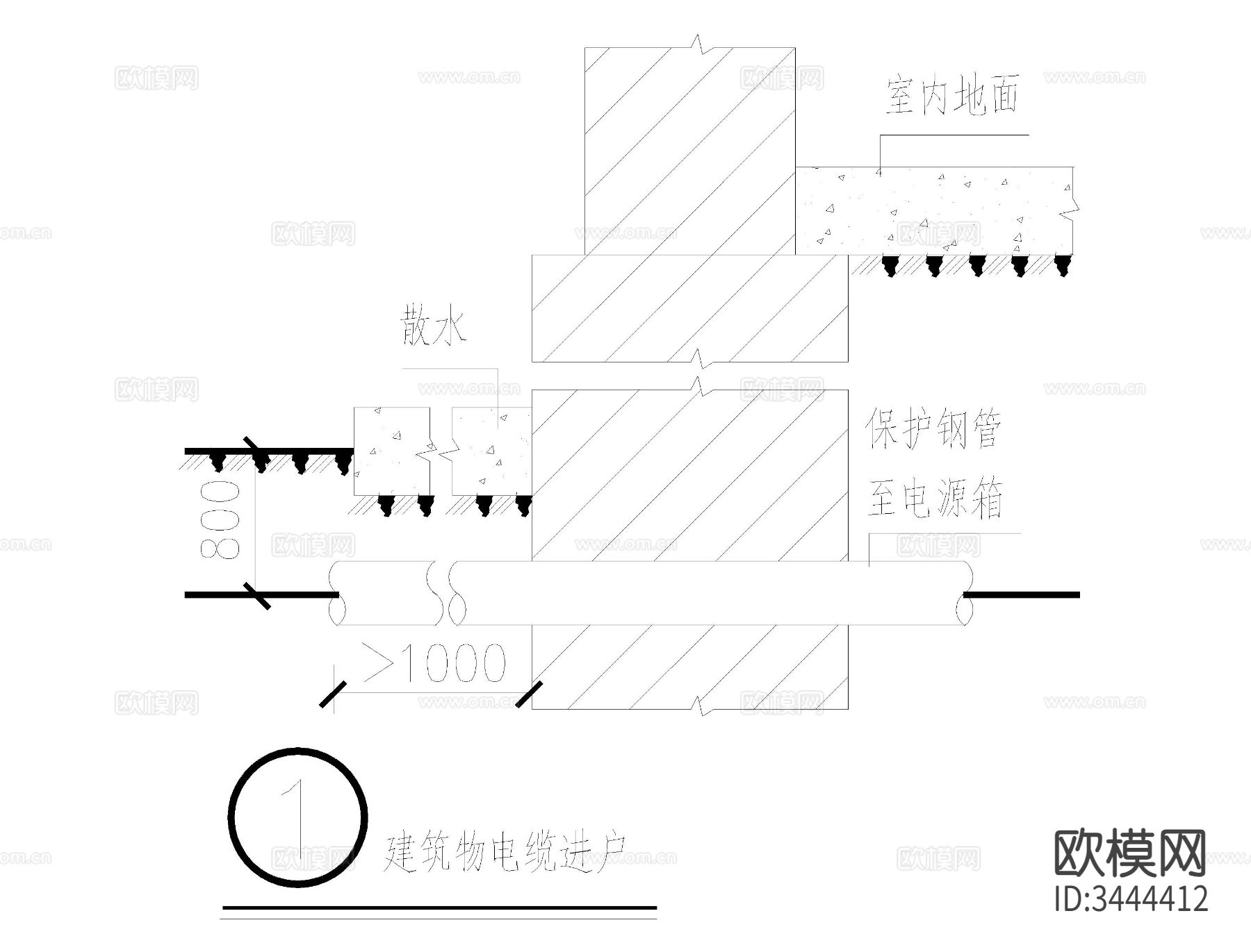 电缆敷设cad大样图下载（渲染图2）