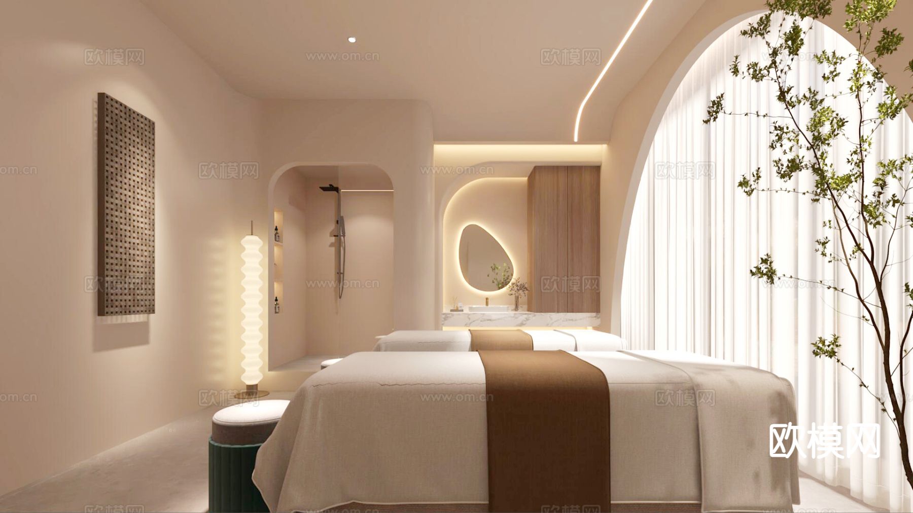 奶油风美容SPA店 包厢3d模型下载（渲染图2）