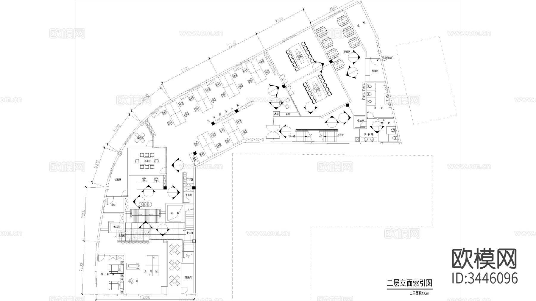 豪华办公室cad平立面图下载（渲染图1）