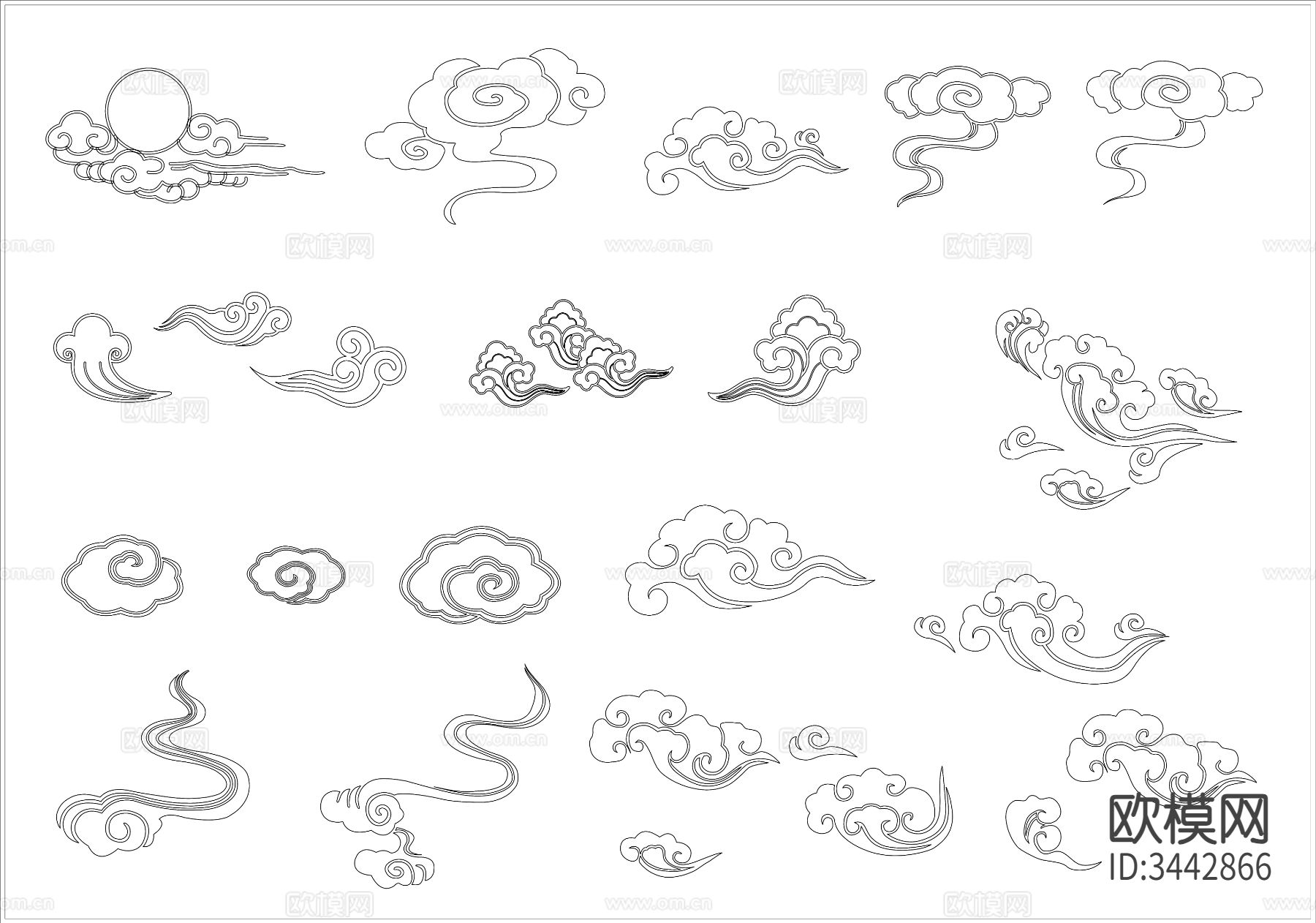 祥云 云朵 云纹 云彩雕花纹路cad图库下载