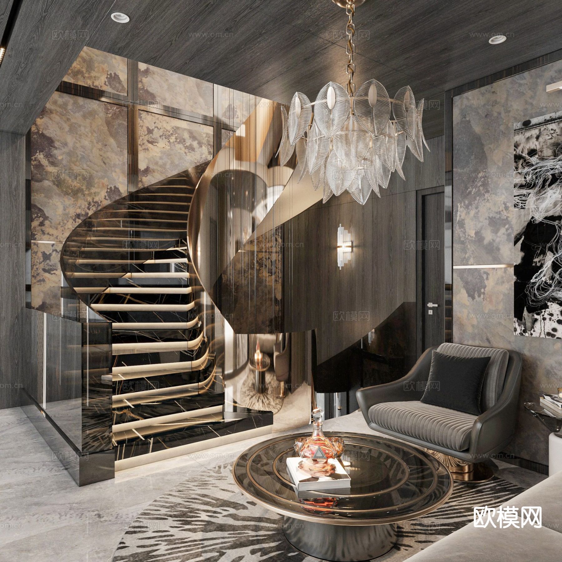 别墅客厅 别墅中空3d模型下载（渲染图5）