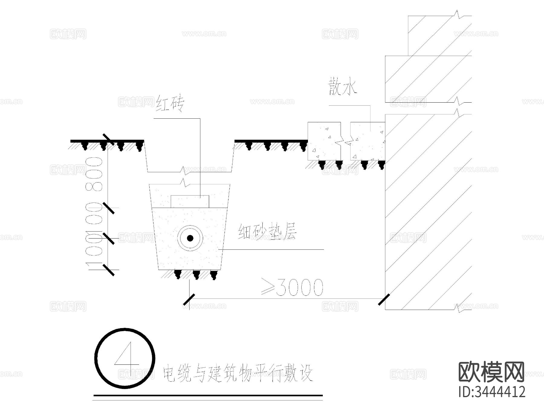 电缆敷设cad大样图下载（渲染图3）