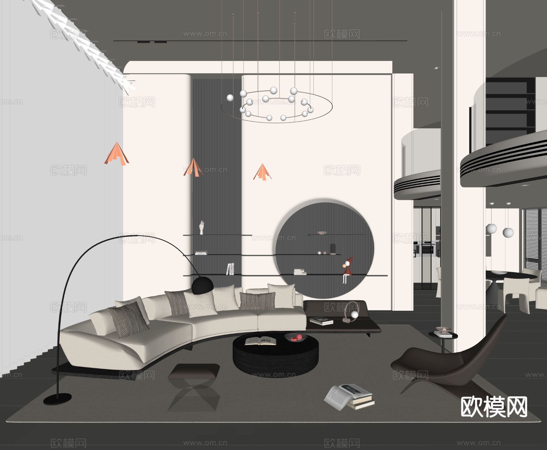 现代别墅大堂 挑空客厅su模型下载（渲染图1）