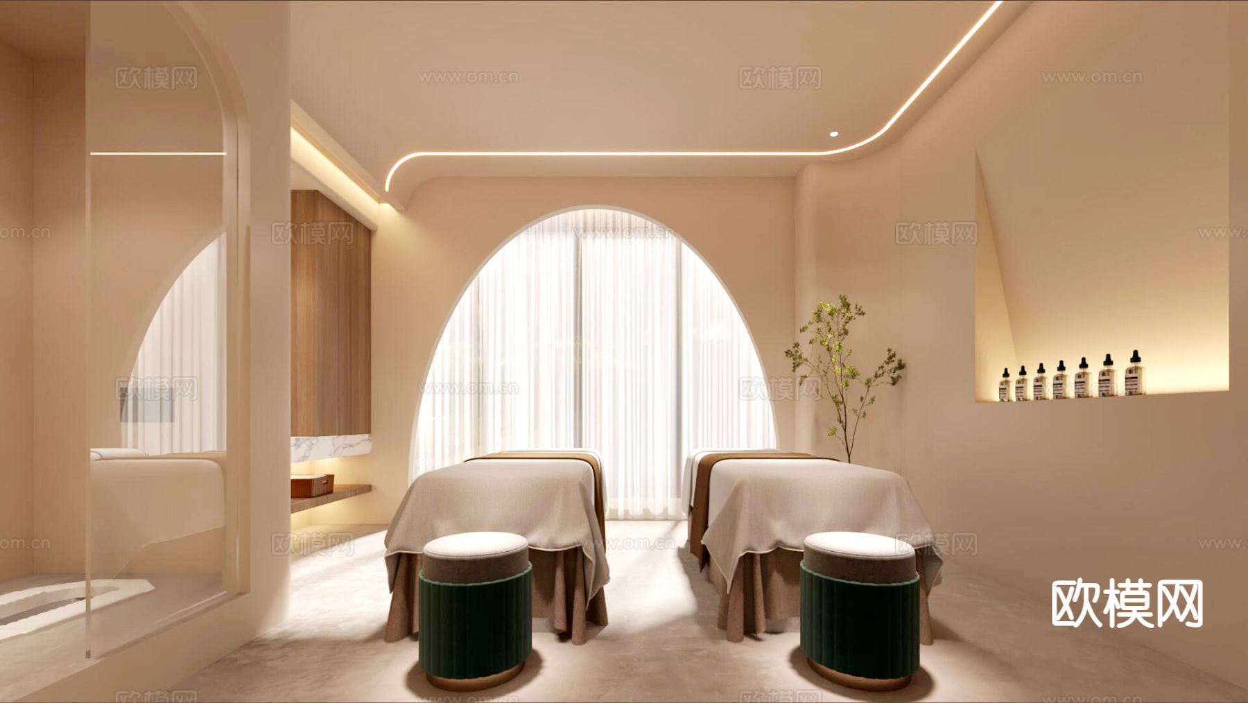 奶油风美容SPA店 包厢3d模型下载（渲染图1）