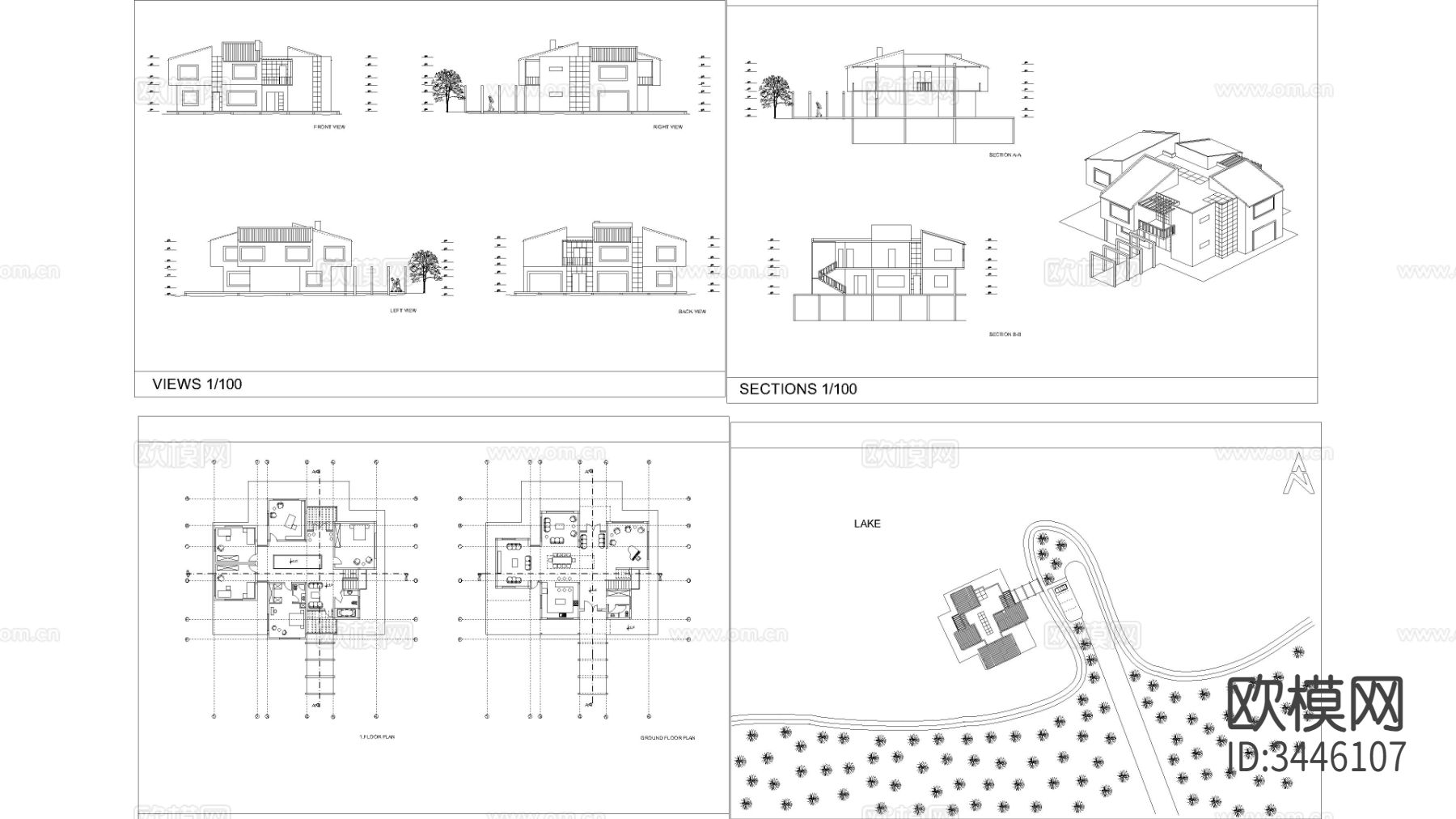 湖边小屋建筑项目自由图纸cad施工图下载