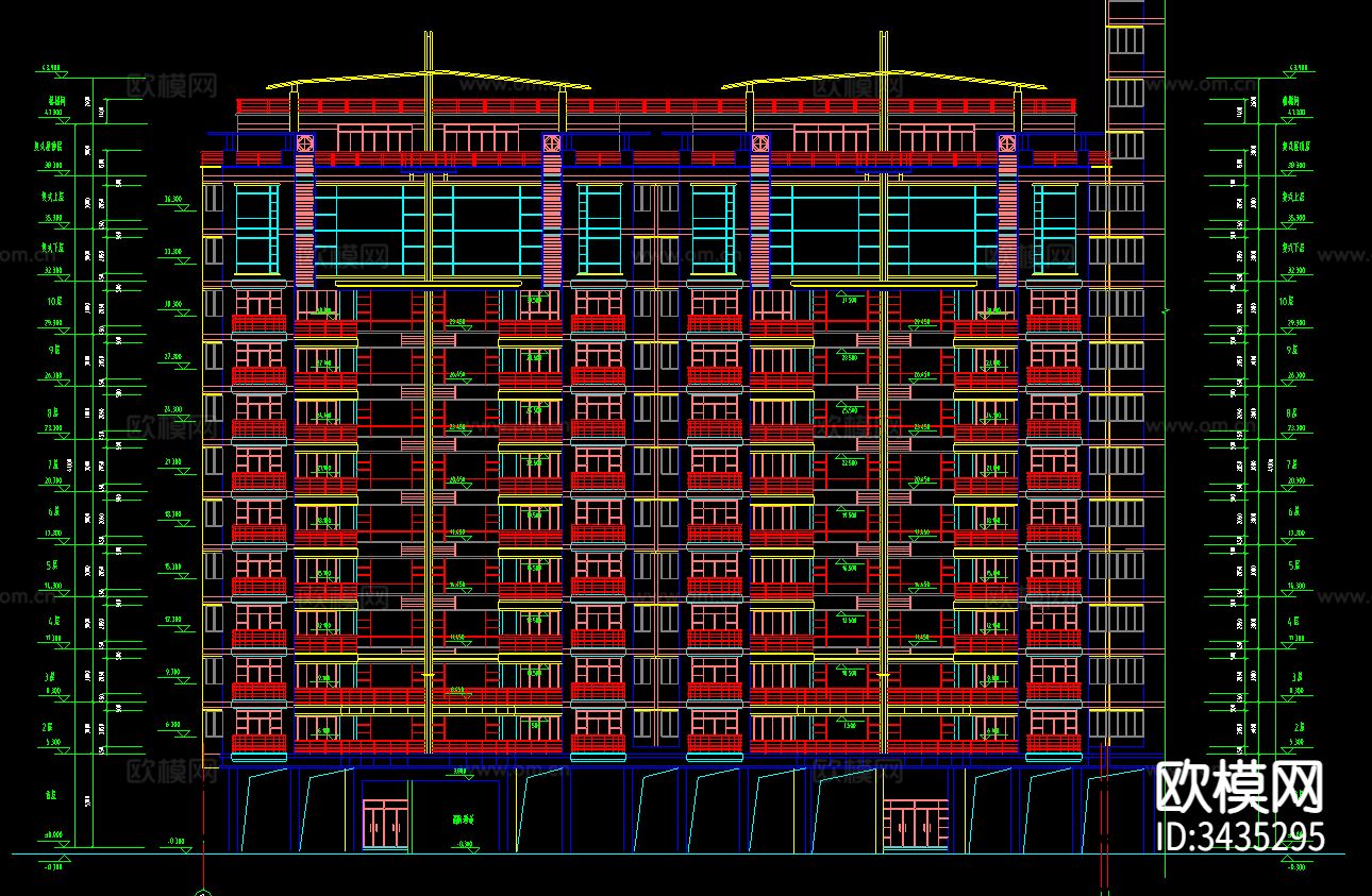 多层住宅CAD施工图下载（渲染图2）