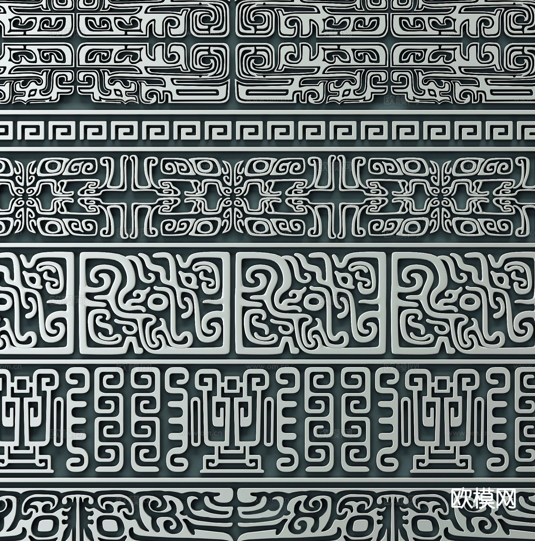 中式雕花 饕餮纹 青铜器纹饰su模型下载（渲染图2）