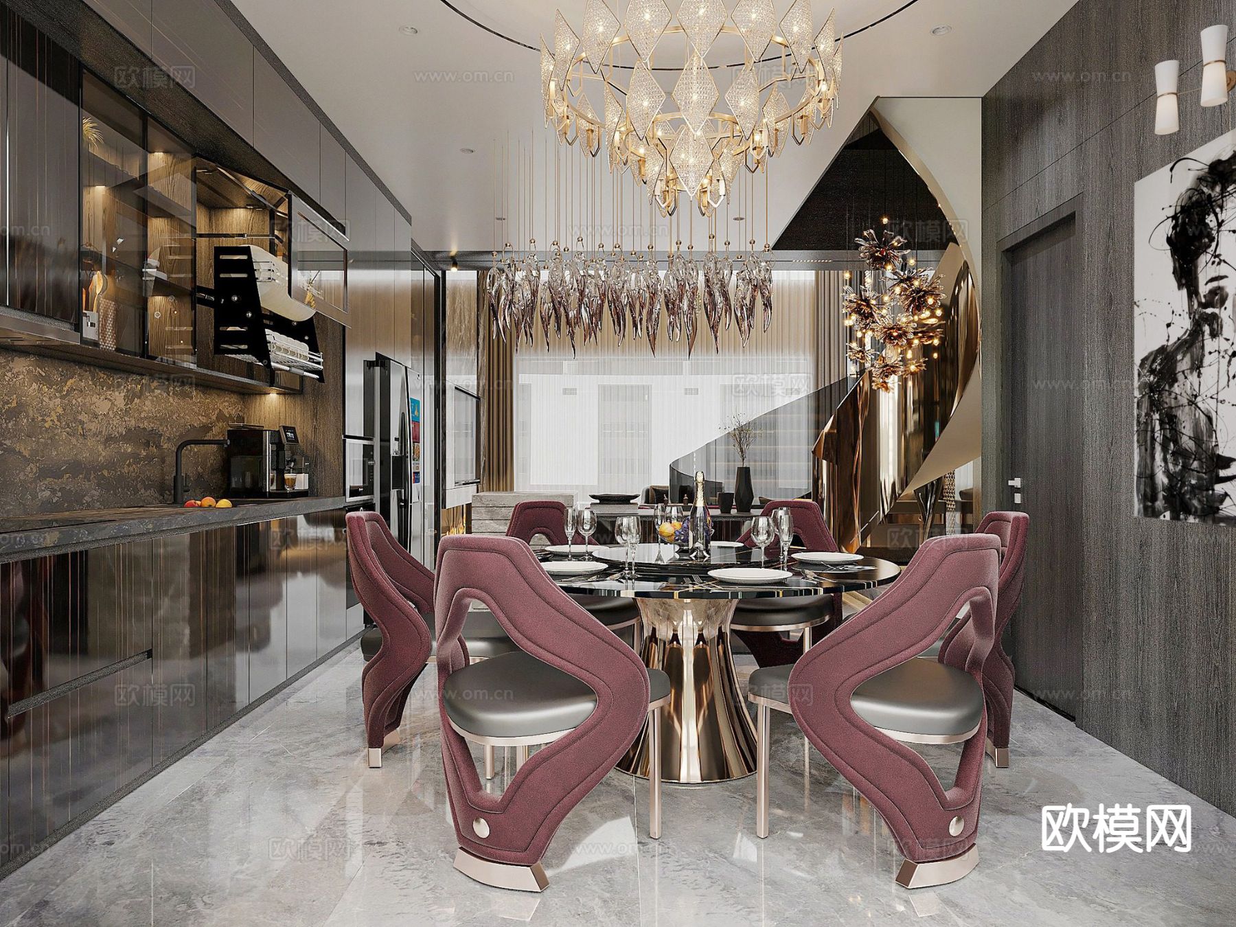 别墅客厅 别墅中空3d模型下载（渲染图6）