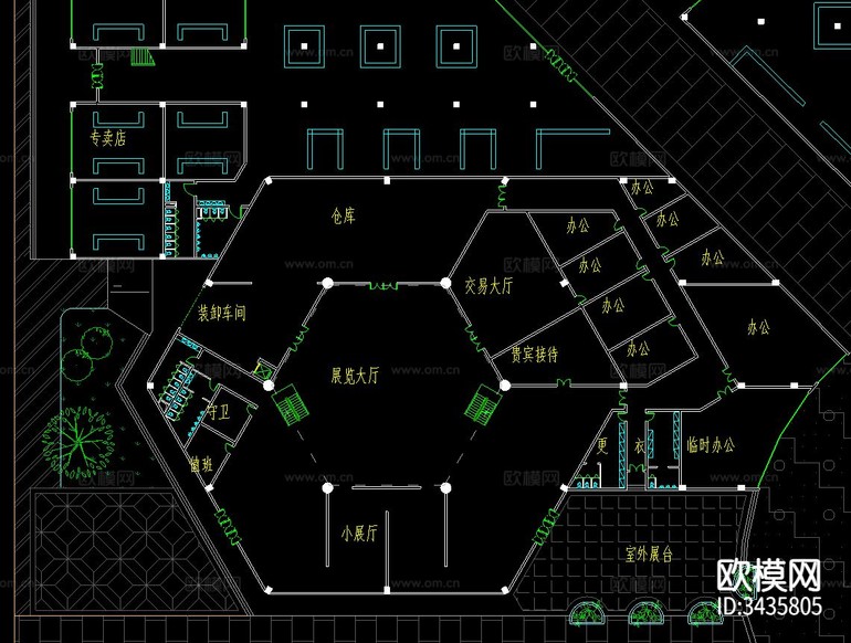 商業(yè)建筑CAD平面圖下載(渲染圖3)