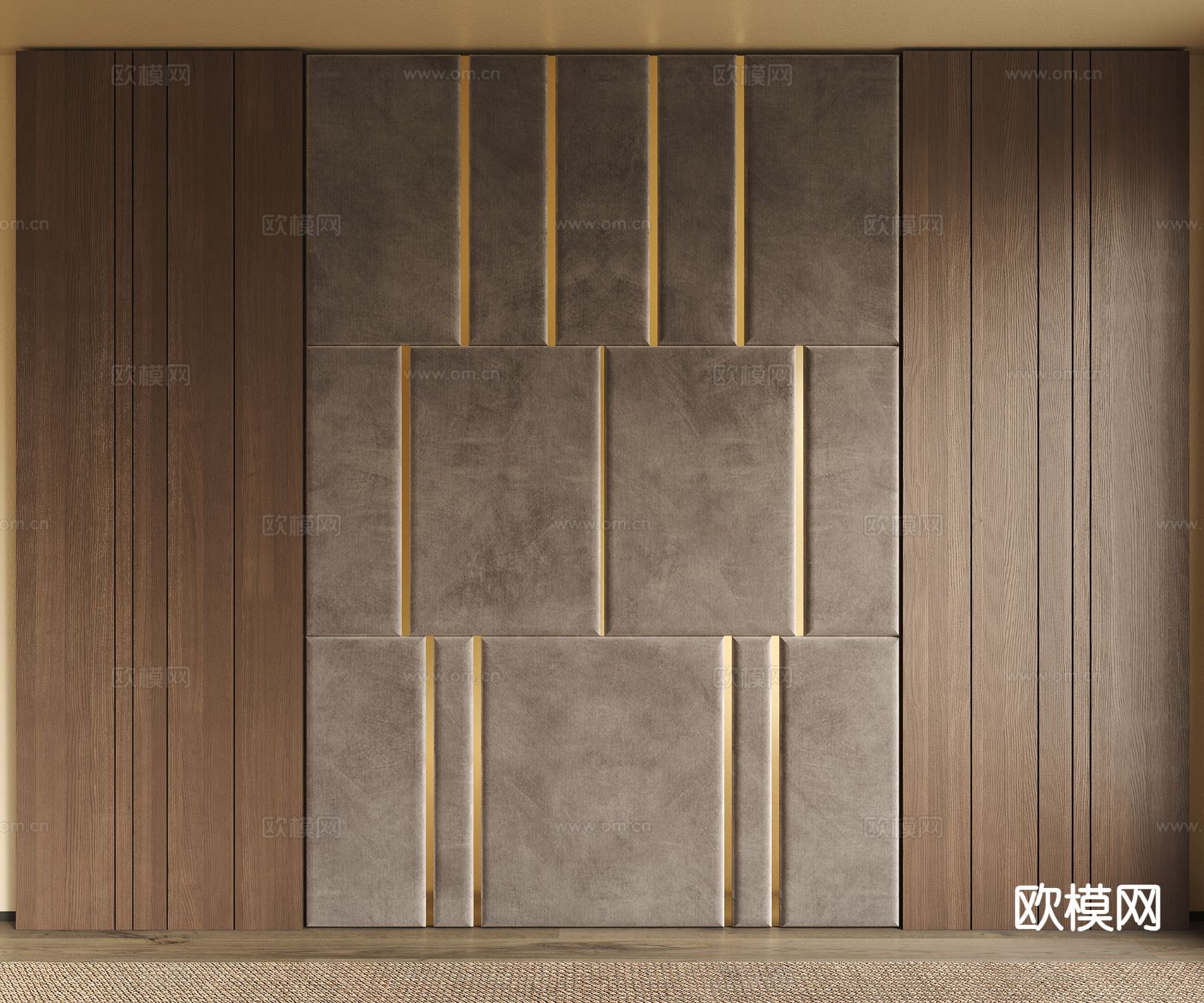 侘寂软包 背景墙su模型下载（渲染图2）