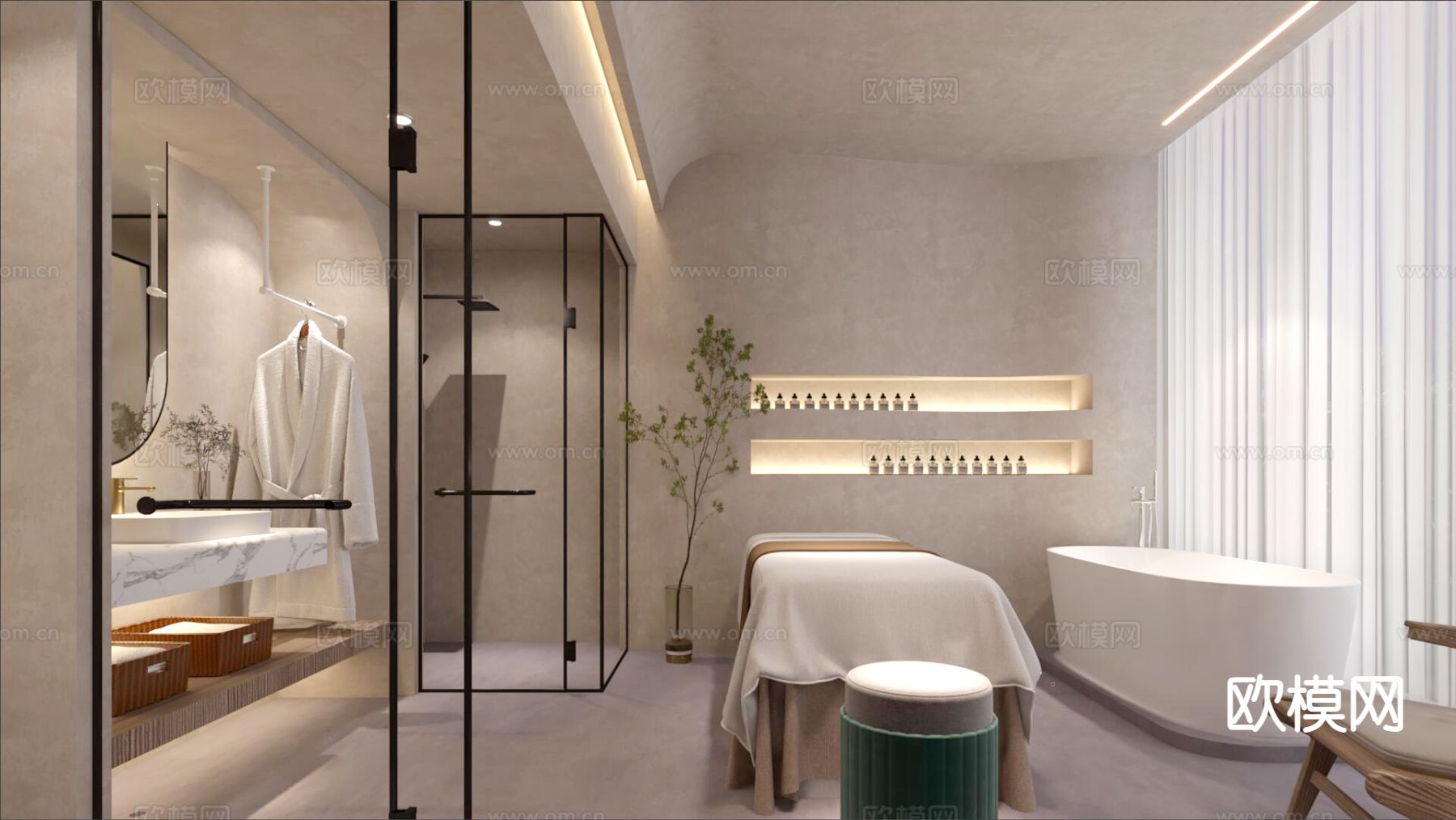 奶油风美容SPA店 包厢3d模型下载（渲染图2）