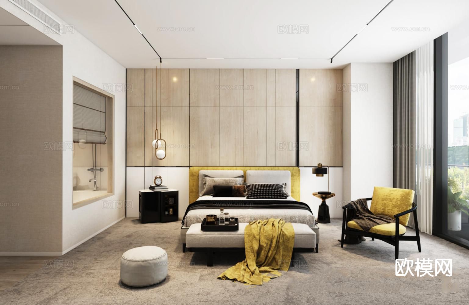 现代酒店客房3d模型下载（渲染图4）