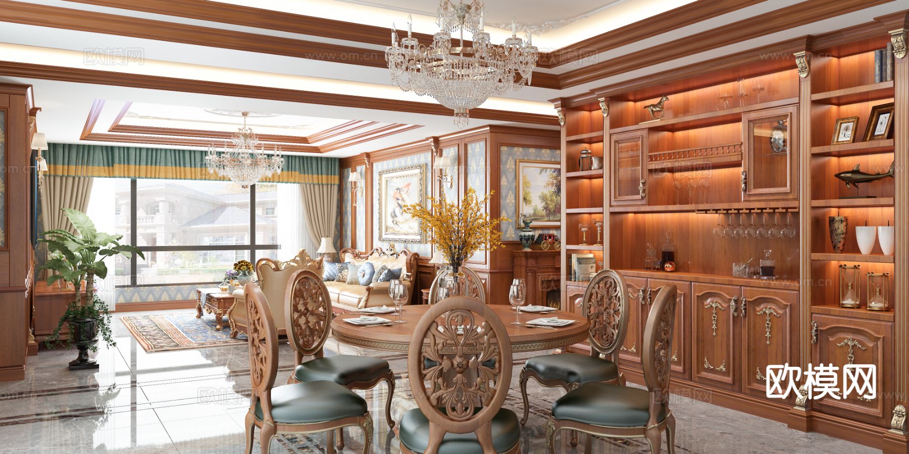 欧式客餐厅3d模型下载（渲染图2）