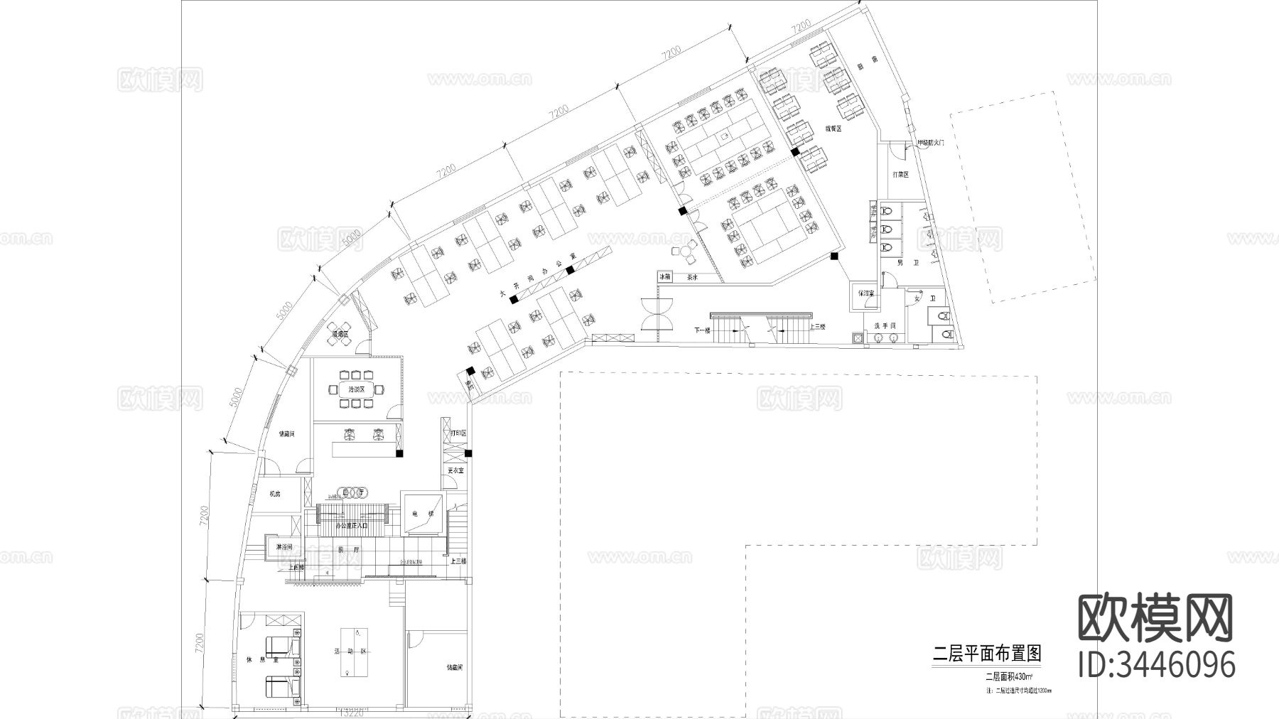 豪华办公室cad平立面图下载（渲染图3）
