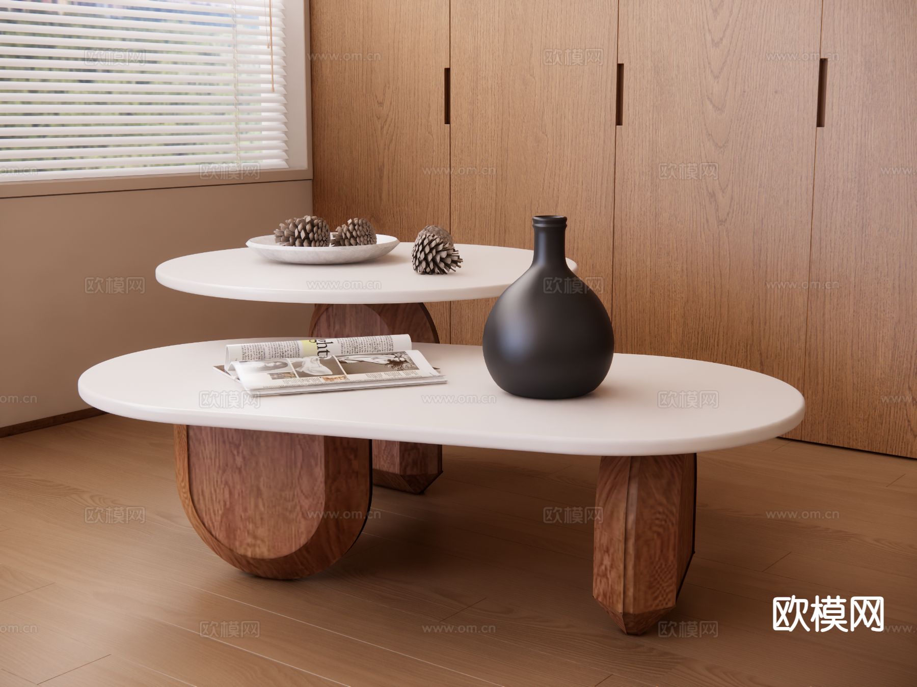 原木风子母茶几su模型下载（渲染图2）