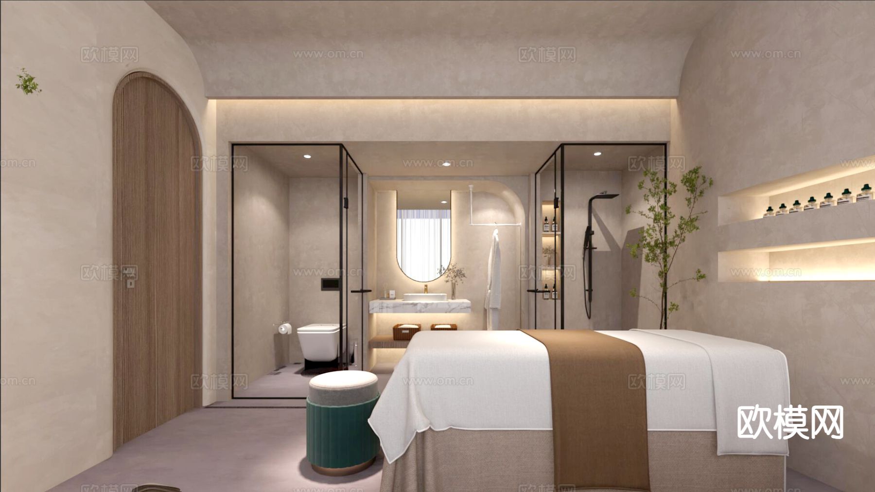 奶油风美容SPA店 包厢3d模型下载（渲染图1）