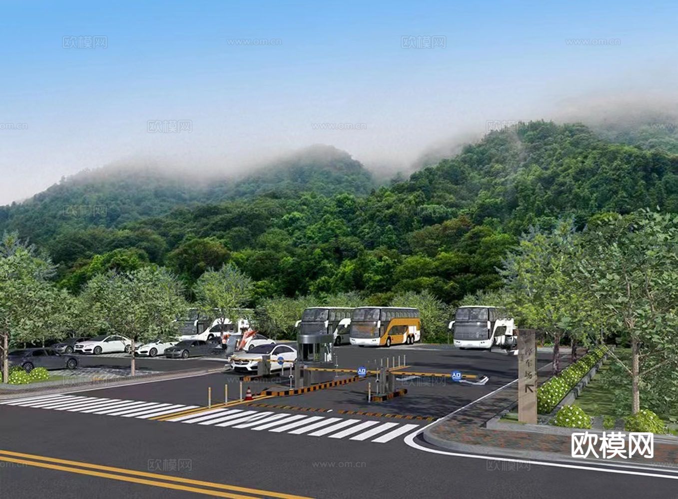 户外停车场 景区停车场3d模型下载