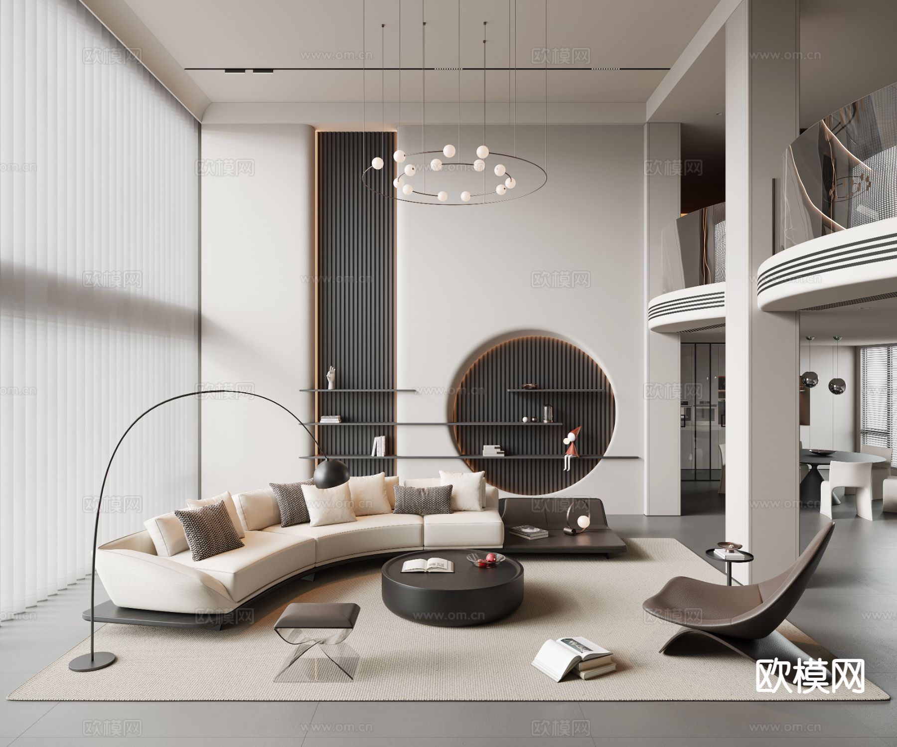 现代别墅大堂 挑空客厅su模型下载（渲染图2）