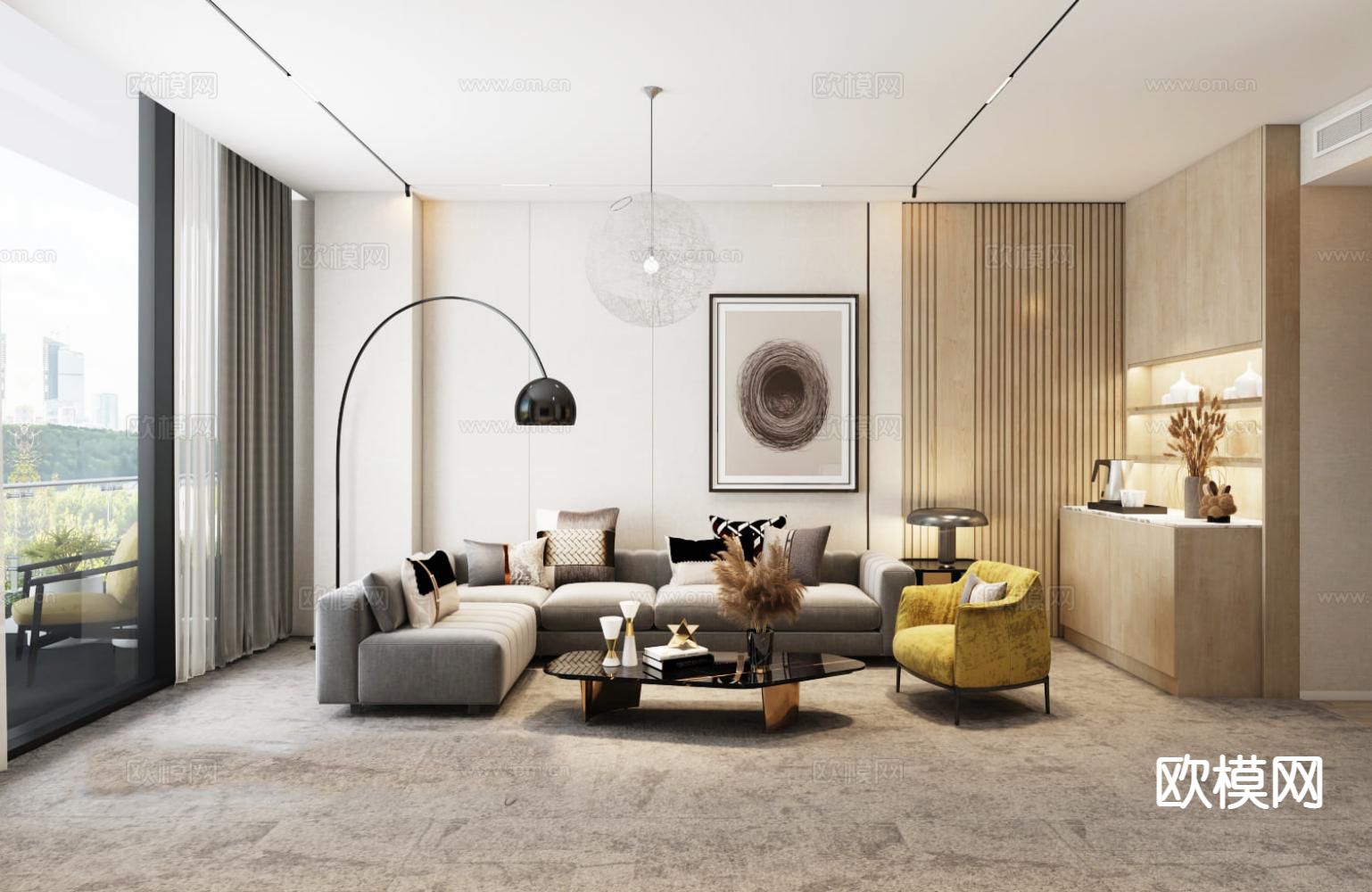 现代酒店客房3d模型下载（渲染图1）